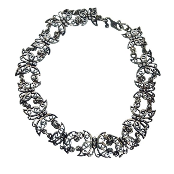 Sterling Silver Butterfly Link Bracelet With Hook Clasp (5796) - Picture 1 of 7